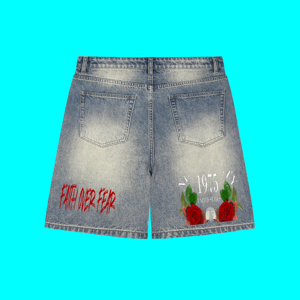 Faded Distressed Baggy Denim Shorts