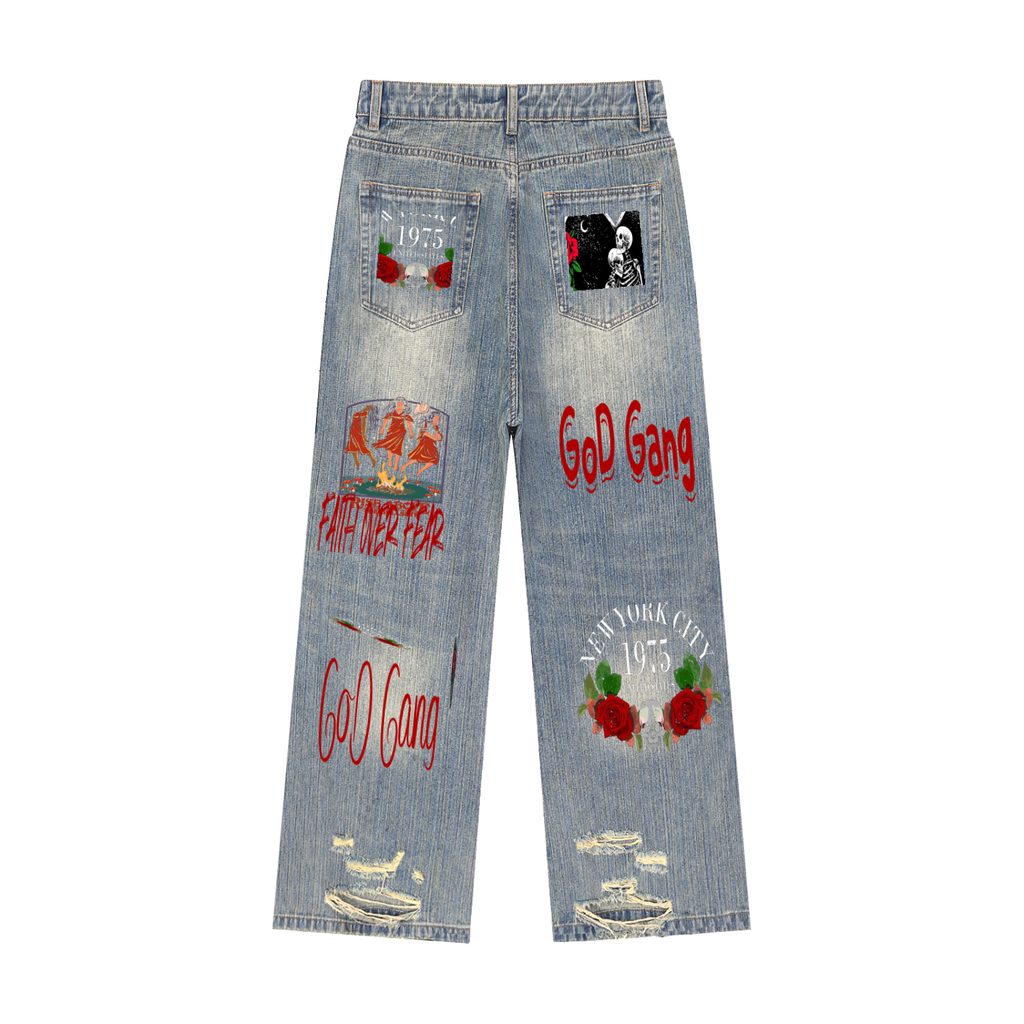 Vintage Wash Distressed Denim Jeans