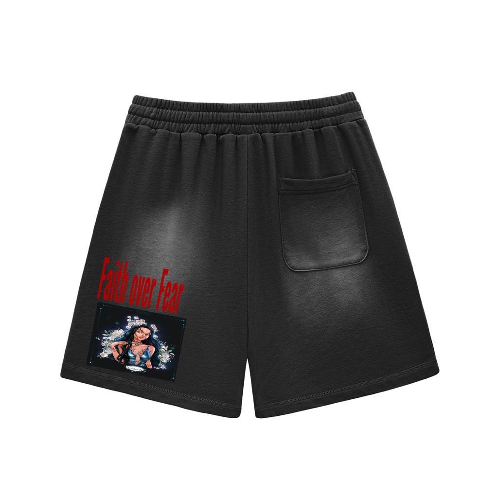 Sun Fade Raw Edge Cotton Shorts